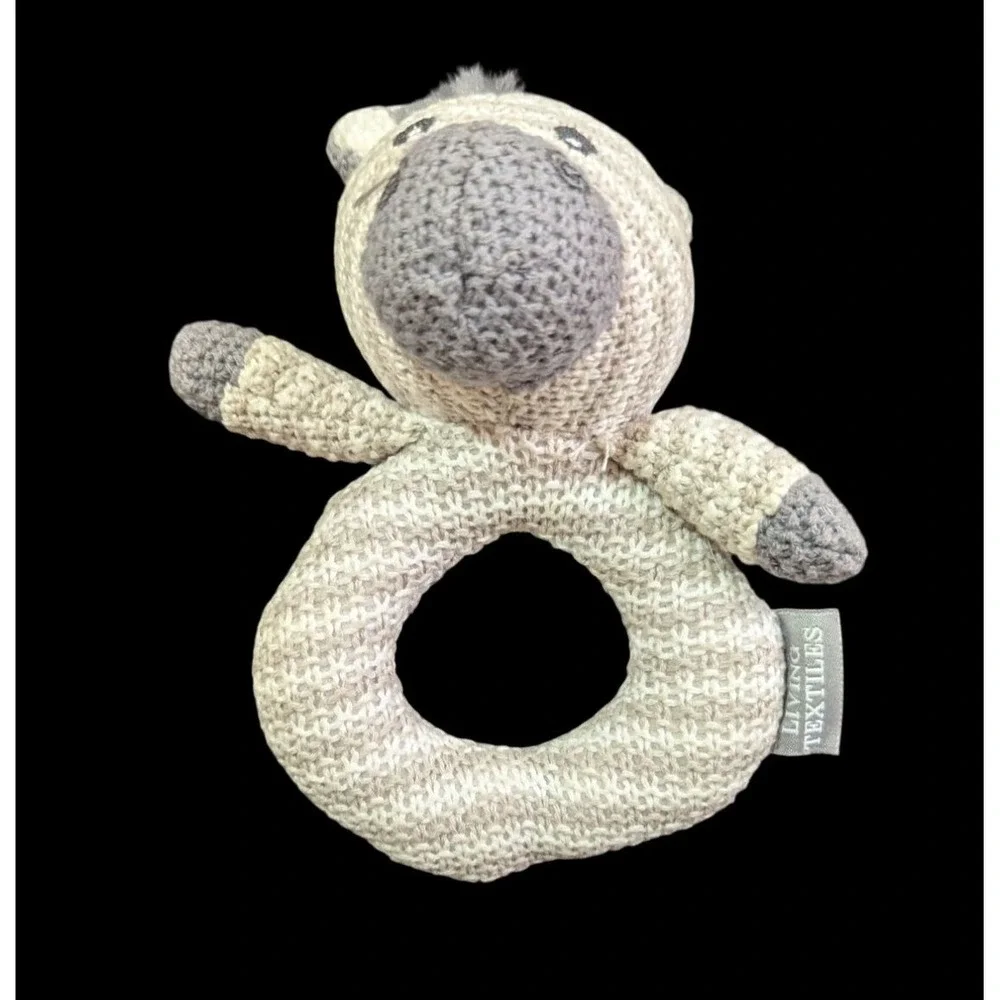 Living Textiles Baby Zebra Plush Knit Rattle Teether‎ Toy Beige/Gray 6